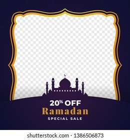 20% off ramadan special sale background template design with transparent space for image place holder. great mosque silhouette ornament vector illustration