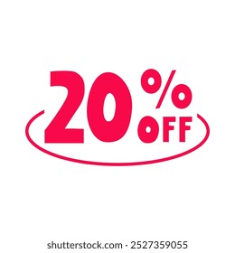 20% off. Red color badge. Marketing design. Vector illustration on white background.