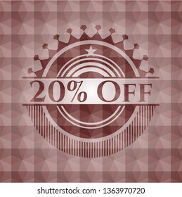 20% Off red emblem with geometric pattern. Seamless.