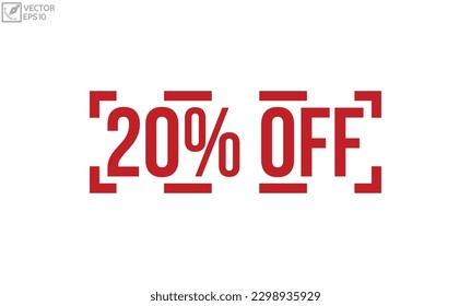 20% Sello de goma roja con fondo blanco. 20% de descuento en el sello de caucho.
