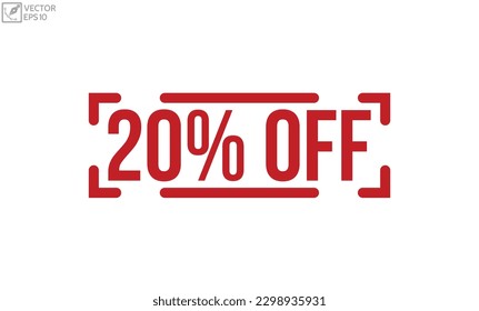 20% Sello de goma roja con fondo blanco. 20% de descuento en el sello de caucho.