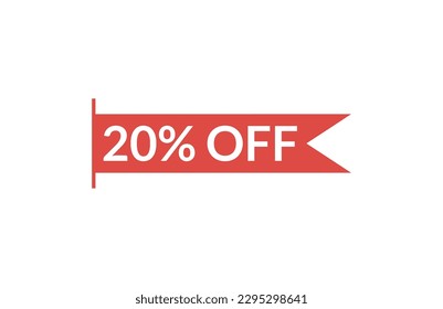 20% Off red vector banner illustration isolated on white background.