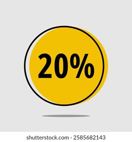 20% Off Round Label - Yellow 20% Off label with fun black outline on light gray background.