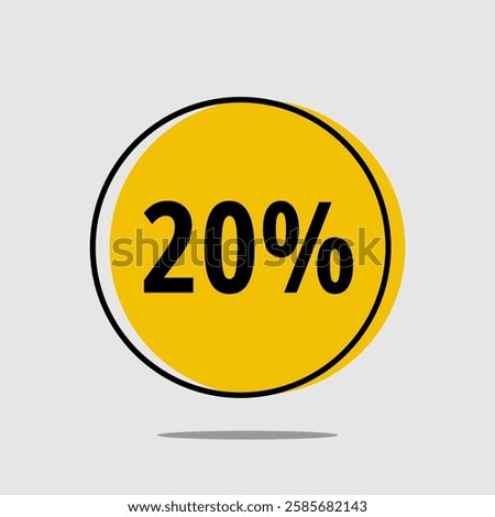 20% Off Round Label - Yellow 20% Off label with fun black outline on light gray background.