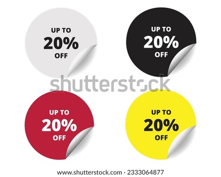 20% off round sticker sign. 20% off circle sticker banner colors set, badge symbol vector illustration