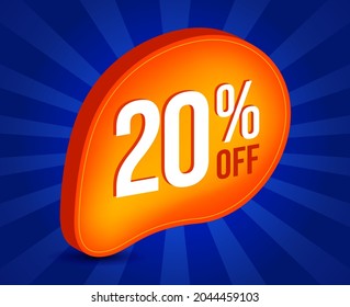 20% OFF Sale 3d Sign. Special Offer Marketing Ad. 20 Percent Discount Tag. Promotion Price icon.