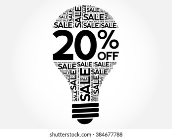 20% OFF SALE bulb word cloud, business concept background