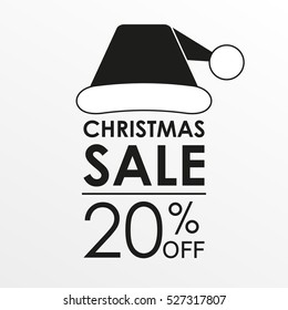 20% off sale. Christmas sale banner and discount design template with Santa Claus hat. Vector illustration.