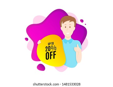 Up to 20% off Sale. Cut out people badge. Discount offer price sign. Special offer symbol. Save 20 percentages. Dynamic shape offer. Discount tag text. Cut out people dynamic banner. Vector