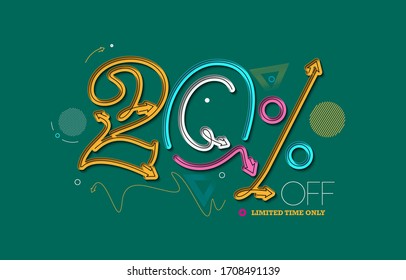 20% OFF Sale Discount Banner. Discount offer price tag.  Vector Modern Sticker Illustration.