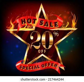 20% off, 20 sale discount hot sale with special offer and fire effect- vector EPS10