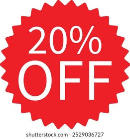 20 off sale label symbol . Discount label up to 20% off. red label. isolated on white background. Vector