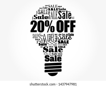 20% OFF Sale light bulb word cloud collage, business concept background