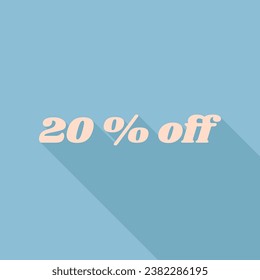 20% off Sale slogan. Unbleached silk Icon with very long shadow at dark sky blue background. Illustration.