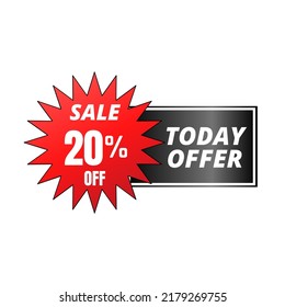 20% off sale, TODAY OFFER, super discount red and black 3D design. vector illustration