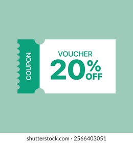 20% off Sale Voucher Coupon. Ten percent promotion illustration. Tag label, sale banner with discount coupon. Pink Vector gift voucher.