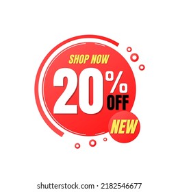 20 % Rabatt, jetzt einkaufen, Superrabatt mit abstraktem rotem Design, Vektorgrafik-Prozent Angebot