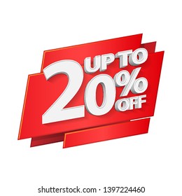 Up To 20% Off Special Offer 3D Red Digits Banner, Template Twenty Percent. Sale, Discount. Grayscale, Gray, Glossy Numbers. Illustration Isolated On White Background. Ready For Your Design. 