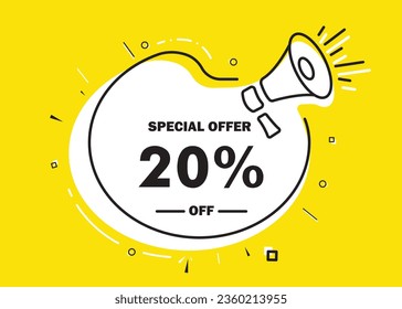 20% OFF. Special Offer Marketing Announcement. Discount promotion. 20% Discount Special Offer Conceptual Yellow Banner Design Template. eps 10 vector