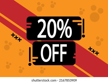 20% off for special sale, red and black squares with yellow background.