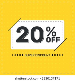 20% APAGADO. Superdescuento. Oferta Especial de Promoción de Descuentos. Descuento del 20%. Plantilla de banner cuadrado amarillo.