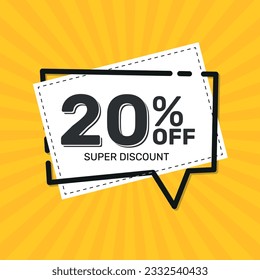 20% APAGADO. Superdescuento. Oferta Especial de Promoción de Descuentos. Descuento del 20%. Plantilla de banner cuadrado amarillo.