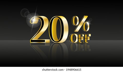 20% off. Trendy 3d design template with black banner for marketing advertising design. Business technology concept. Discount sale vector. Vector illustration.