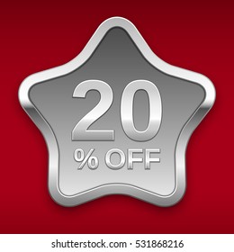 20% off vector badge, silver star