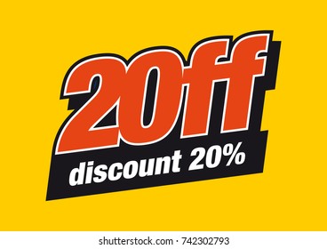 20 Off Vector logo design. 20% discount.  Colours: Red, black, white.  Yellow orange background.