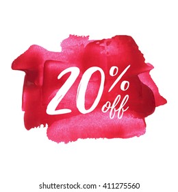 20% OFF vector text, logo, card, poster, word, written on painted blue background
