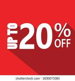 up to 20% off white text on a red background
