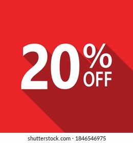 20% off white text on red background