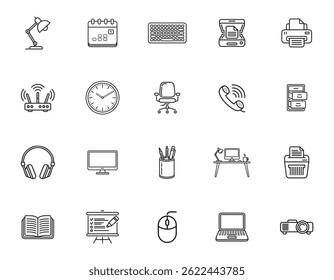 20 Office Equipment and Tools Icons set
