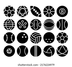 20 Outlined icon pack. Different balls. Sport icons