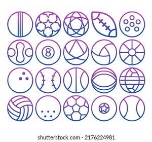 20 Outlined icon pack. Different balls. Sport icons