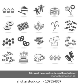  20 party celebration sweets food dessert monochrome isolated icon set on white background