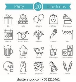 20 party line icons, vector eps10 illustration