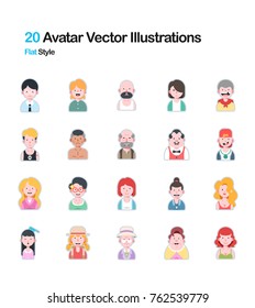 20 People Avatar Flat Vector Illustrations