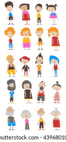 20 People icon set with different clothing and hairstyle: kids, adults, seniors