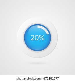 20 percent blue white pie chart. Percentage vector infographics. Circle diagram isolated symbol. Business illustration icon for marketing presentation, project, data report, information, plan, web 