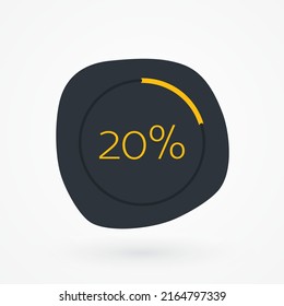 20 %-Diagramm. Vektor-Prozentanteil Infografik Element. Grau-Gelb-Symbol einzeln. Registrieren Sie sich für Download, Fortschritt, Geschäftsdaten, Finanzdaten, Webdesign