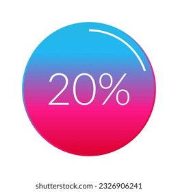 20 percent circle chart, isolated symbol. Vector gradient element. Percentage Infographic sign. Illustration, icon for business, finance, progress, report, web design, download