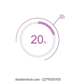 20% percent circle chart symbol. 20 percentage Icons for business, finance, report, downloading.