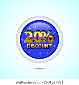 20 percent discount button, Sale offer sign. Special offer symbol. Discount promotion
