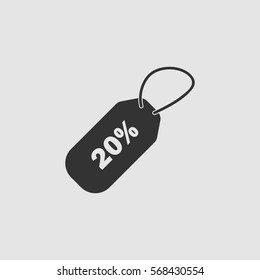 20 percent discount icon flat. Black pictogram on grey background. Vector illustration symbol