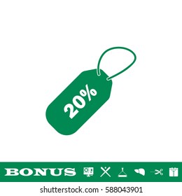 20 percent discount icon flat. Green pictogram on white background. Vector illustration symbol and bonus button