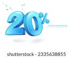 20 percent discount number template blue 3d font. use for promotional advertisement in special sale Isolated on white background. illustrator vector file.