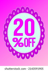 20 percent discount. -20. Pink and rose banner. Discount and offer board.