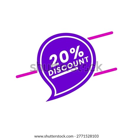 20 Percent Discount Purple Speech Bubble Promotional Label