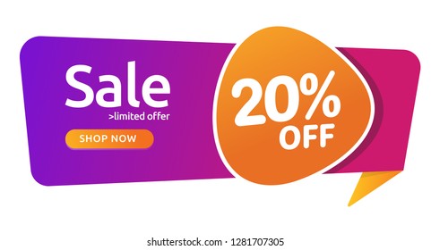 20 percent discount, Sales Vector badges for Labels, , Stickers, Banners, Tags, Web Stickers, New offer. Discount origami sign banner